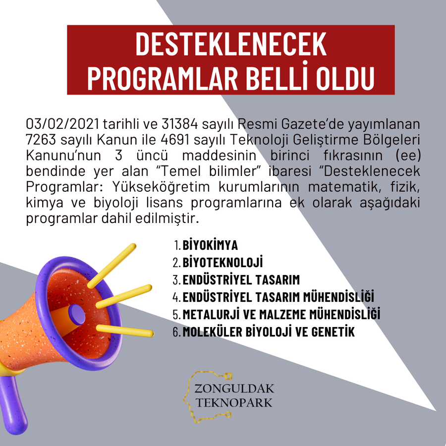 Desteklenecek Programlar Belli Oldu.